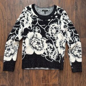 Liverpool Small Black and White Fuzzy Floral Sweater